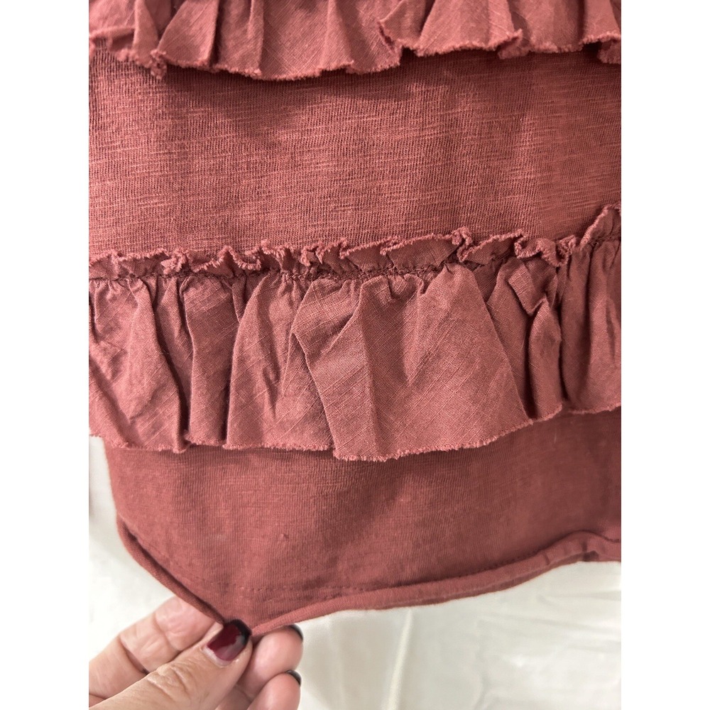 Ivy Jane Womens XS Ruffle Tiered Slub Knit Long Sleeve Top Terracotta Rose Boho - Picture 2 of 14